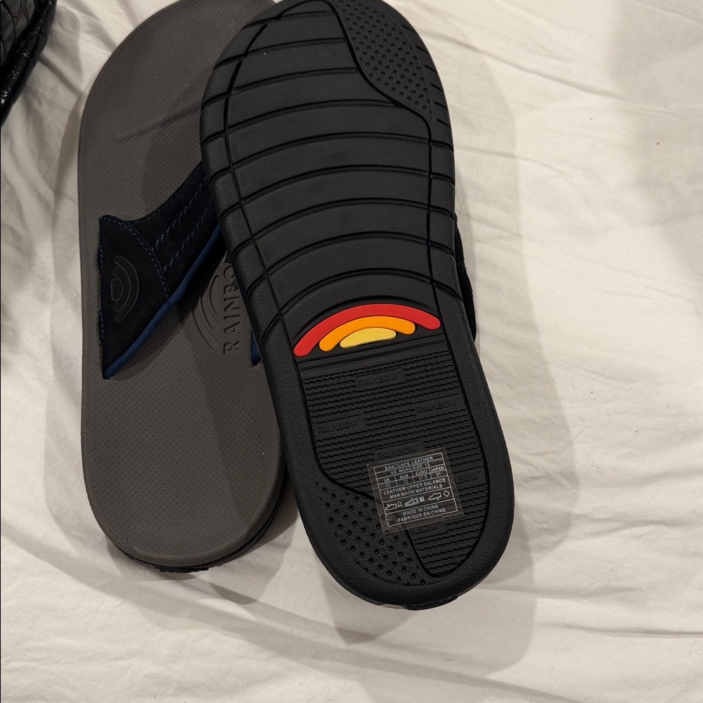 Rainbow Gray Footbed Flip Flops with Navy Straps - Picture 4 of 7